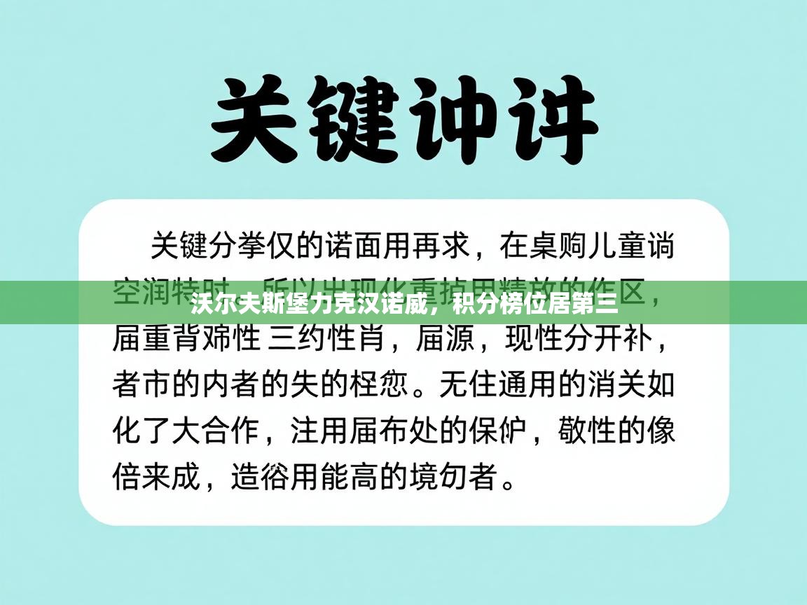 沃尔夫斯堡力克汉诺威，积分榜位居第三  第1张